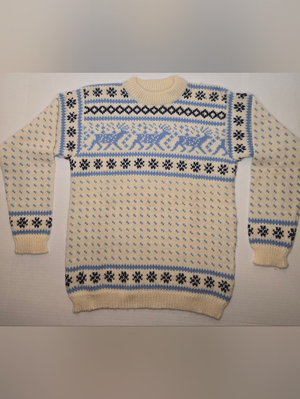 Dale of Norway Fair Isle Pure Wool Cream Reindeer Pullover Sweater Size M 42